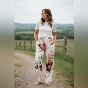 Elegant Floral Wide Leg Pants